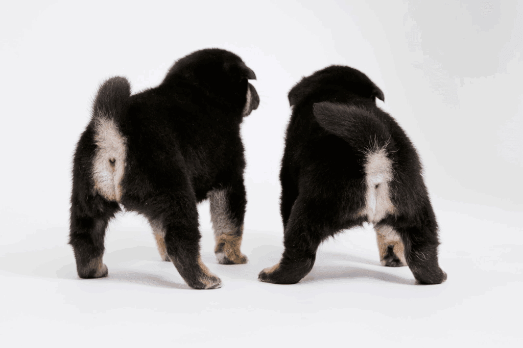 お尻を向ける2匹の子犬